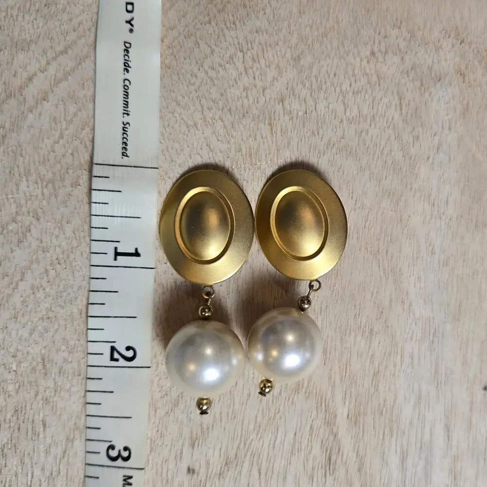 Vintage costume gold and faux pearl clip on earrings